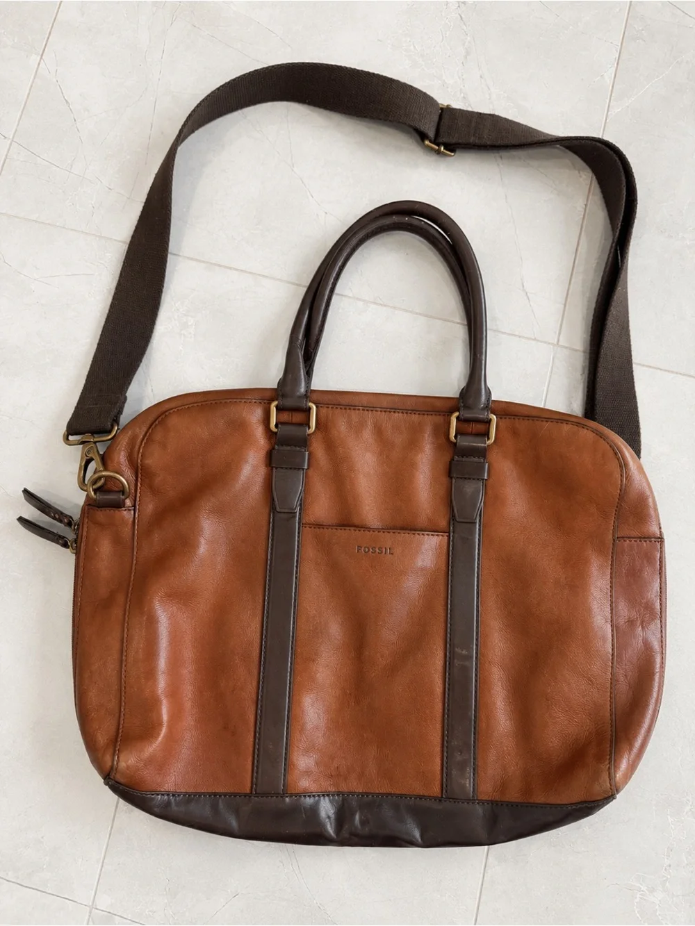 Fossil Brown Leather Messenger/Briefcase Laptop Bag – Genuine Leather